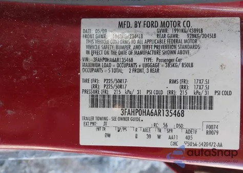 2010 Ford Fusion Se from USA, damaged, VIN 3FAHP0HA6AR135468